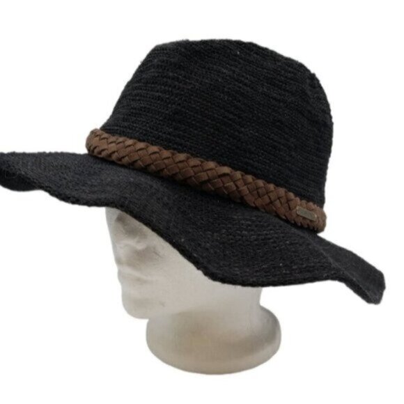 Billabong Black Straw Casual Sun Hat Faux Leather Braided Band O/S - Picture 12 of 12